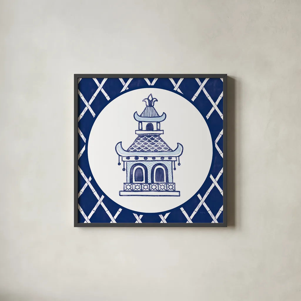 Everyday Chinoiserie V by Mary Urban. Shown in a sleek black glass frame for a contemporary gallery look. Available as an archival giclee rolled canvas, fine art paper, or poster print. SKU 46783a.