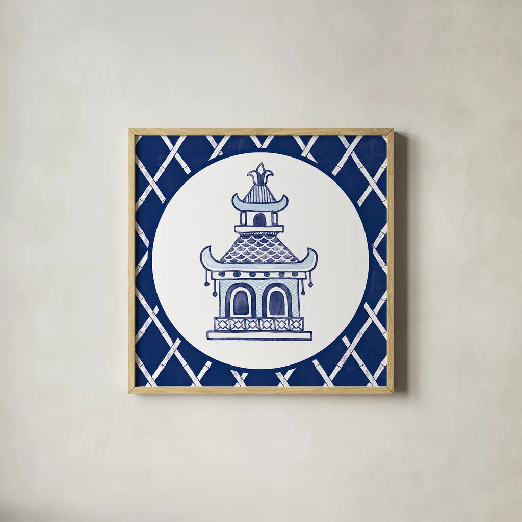 Everyday Chinoiserie V by Mary Urban. Shown in a natural wood glass frame for a timeless modern aesthetic. Available as an archival giclee rolled canvas, fine art paper, or poster print. SKU 46783a.