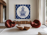 Everyday Chinoiserie V by Mary Urban. Shown as extra-large giant wall art in a modern living room. Available as an archival giclee rolled canvas, fine art paper, or poster print. SKU 46783a.