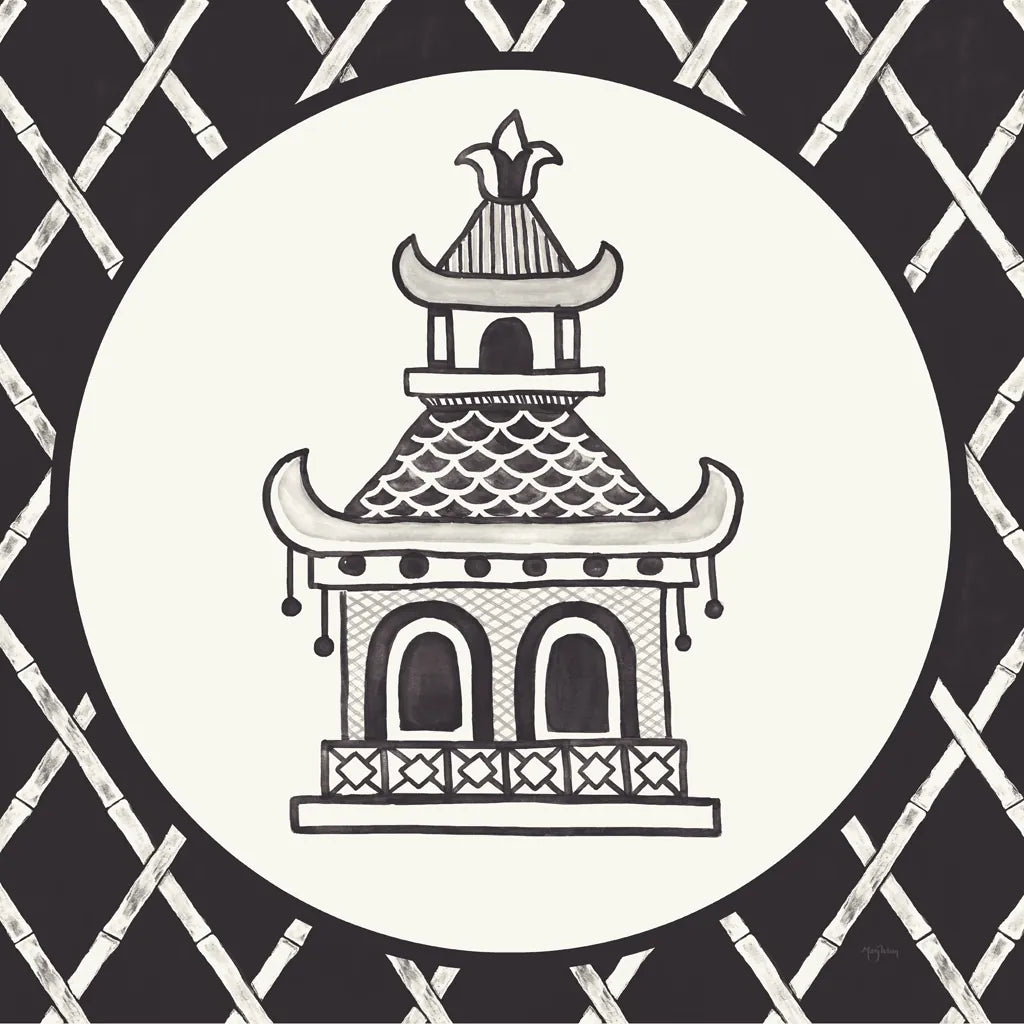 Everyday Chinoiserie V BW by Mary Urban. SKU 75521a. Archival Giclee Fine art print for wall decor.