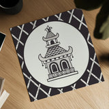 Everyday Chinoiserie V BW by Mary Urban. Shown as a detailed flat fine art print, highlighting archival giclee quality. Available as an archival giclee rolled canvas, fine art paper, or poster print. SKU 75521a.