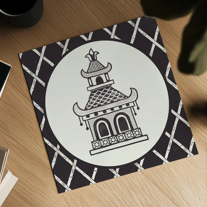 Everyday Chinoiserie V BW by Mary Urban. Shown as a detailed flat fine art print, highlighting archival giclee quality. Available as an archival giclee rolled canvas, fine art paper, or poster print. SKU 75521a.