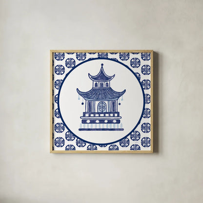 Everyday Chinoiserie VI by Mary Urban. Shown in a natural wood glass frame for a timeless modern aesthetic. Available as an archival giclee rolled canvas, fine art paper, or poster print. SKU 46784a.