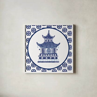 Everyday Chinoiserie VI by Mary Urban. Shown in a crisp white glass frame for a clean and minimalist style. Available as an archival giclee rolled canvas, fine art paper, or poster print. SKU 46784a.
