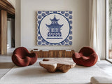 Everyday Chinoiserie VI by Mary Urban. Shown as extra-large giant wall art in a modern living room. Available as an archival giclee rolled canvas, fine art paper, or poster print. SKU 46784a.