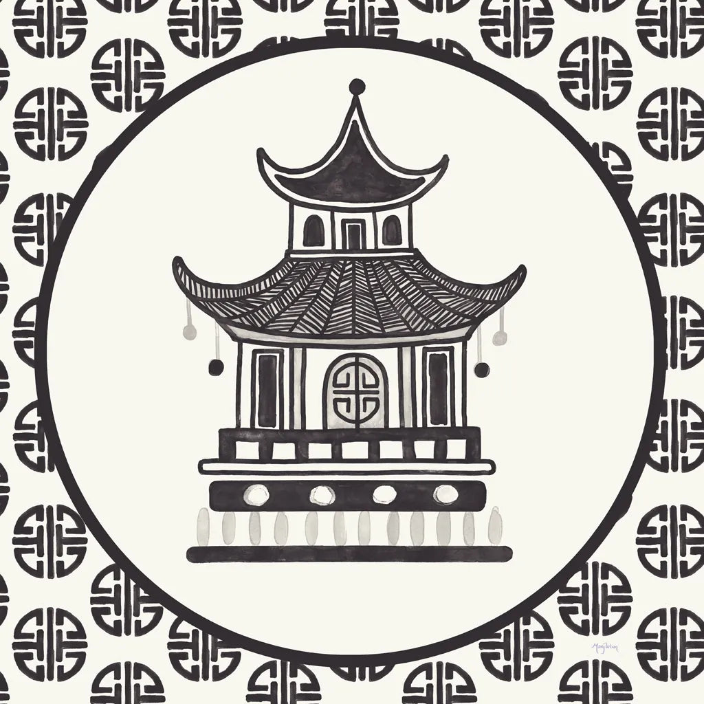 Everyday Chinoiserie VI BW by Mary Urban. SKU 75522a. Archival Giclee Fine art print for wall decor.