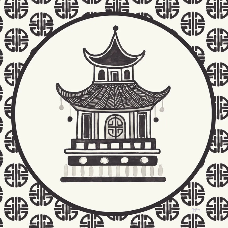 Everyday Chinoiserie VI BW by Mary Urban. SKU 75522a. Archival Giclee Fine art print for wall decor.