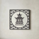 Everyday Chinoiserie VI BW by Mary Urban. Shown in a sleek black glass frame for a contemporary gallery look. Available as an archival giclee rolled canvas, fine art paper, or poster print. SKU 75522a.