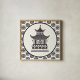 Everyday Chinoiserie VI BW by Mary Urban. Shown in a natural wood glass frame for a timeless modern aesthetic. Available as an archival giclee rolled canvas, fine art paper, or poster print. SKU 75522a.