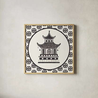Everyday Chinoiserie VI BW by Mary Urban. Shown in a natural wood glass frame for a timeless modern aesthetic. Available as an archival giclee rolled canvas, fine art paper, or poster print. SKU 75522a.