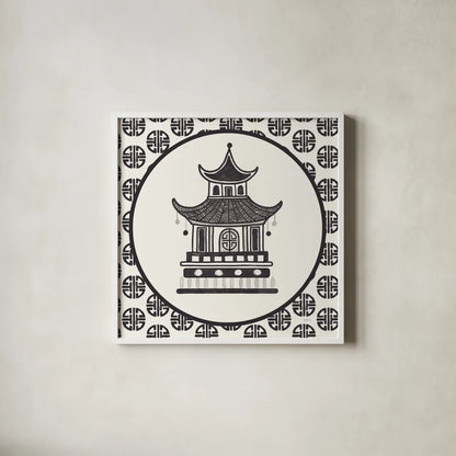 Everyday Chinoiserie VI BW by Mary Urban. Shown in a crisp white glass frame for a clean and minimalist style. Available as an archival giclee rolled canvas, fine art paper, or poster print. SKU 75522a.