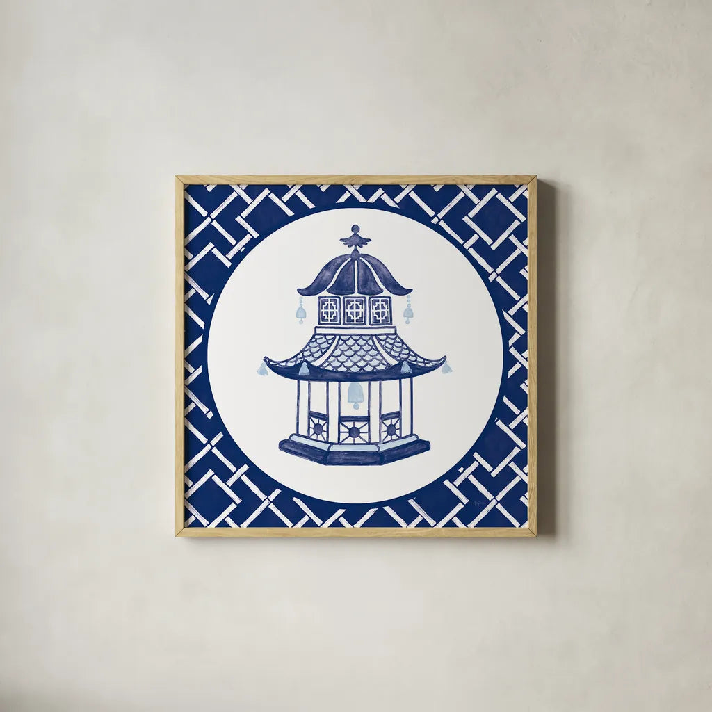 Everyday Chinoiserie VII by Mary Urban. Shown in a natural wood glass frame for a timeless modern aesthetic. Available as an archival giclee rolled canvas, fine art paper, or poster print. SKU 46785a.