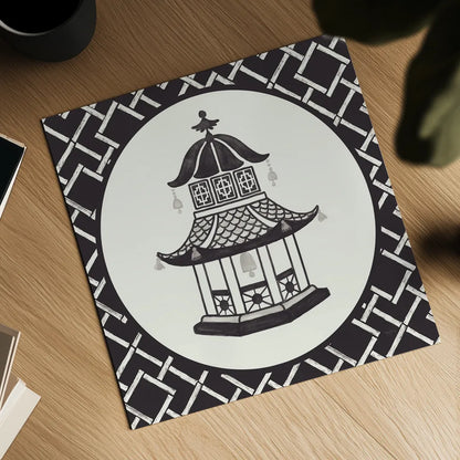 Everyday Chinoiserie VII BW by Mary Urban. Shown as a detailed flat fine art print, highlighting archival giclee quality. Available as an archival giclee rolled canvas, fine art paper, or poster print. SKU 75523a.