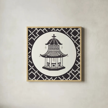 Everyday Chinoiserie VII BW by Mary Urban. Shown in a natural wood glass frame for a timeless modern aesthetic. Available as an archival giclee rolled canvas, fine art paper, or poster print. SKU 75523a.