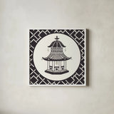Everyday Chinoiserie VII BW by Mary Urban. Shown in a crisp white glass frame for a clean and minimalist style. Available as an archival giclee rolled canvas, fine art paper, or poster print. SKU 75523a.