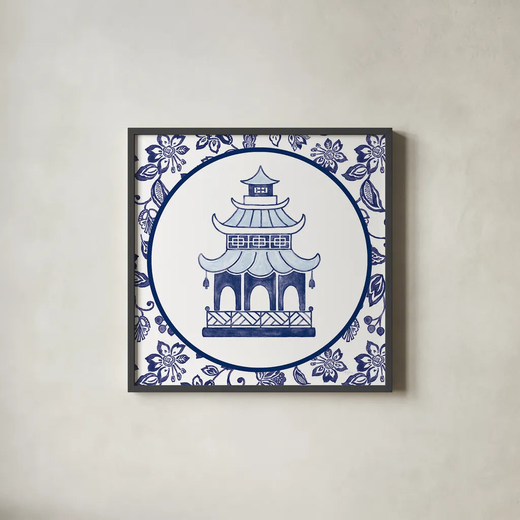 Everyday Chinoiserie VIII by Mary Urban. Shown in a sleek black glass frame for a contemporary gallery look. Available as an archival giclee rolled canvas, fine art paper, or poster print. SKU 46786a.