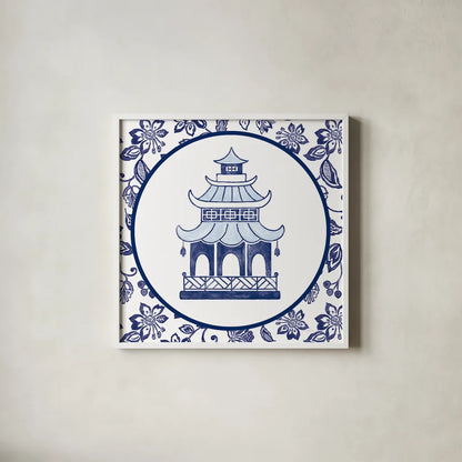 Everyday Chinoiserie VIII by Mary Urban. Shown in a crisp white glass frame for a clean and minimalist style. Available as an archival giclee rolled canvas, fine art paper, or poster print. SKU 46786a.