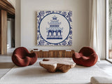 Everyday Chinoiserie VIII by Mary Urban. Shown as extra-large giant wall art in a modern living room. Available as an archival giclee rolled canvas, fine art paper, or poster print. SKU 46786a.