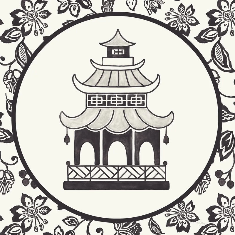 Everyday Chinoiserie VIII BW by Mary Urban. SKU 75524a. Archival Giclee Fine art print for wall decor.