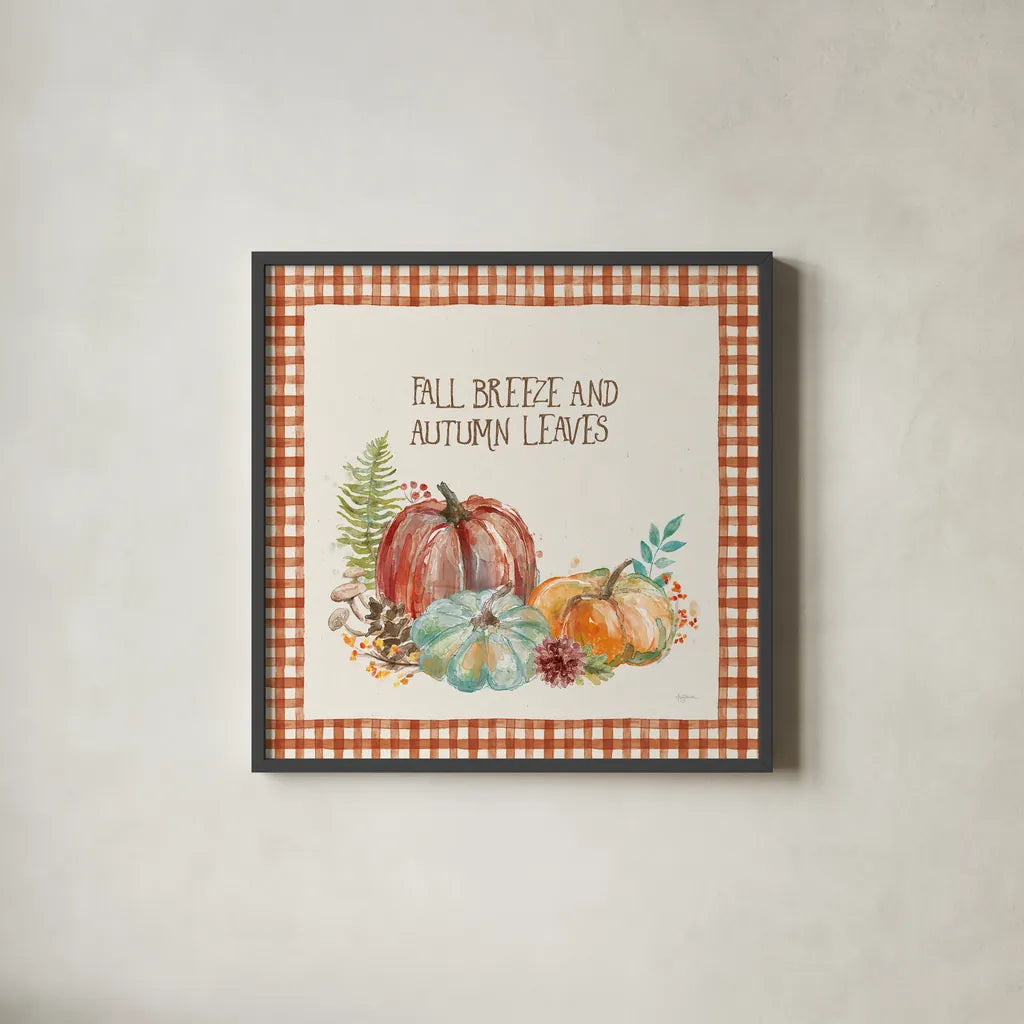 Fall Breezes by Mary Urban. Shown in a sleek black glass frame for a contemporary gallery look. Available as an archival giclee rolled canvas, fine art paper, or poster print. SKU 57888a.