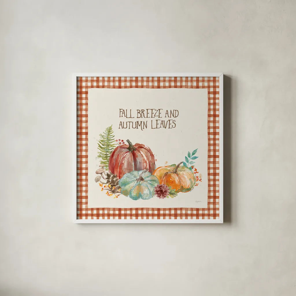 Fall Breezes by Mary Urban. Shown in a crisp white glass frame for a clean and minimalist style. Available as an archival giclee rolled canvas, fine art paper, or poster print. SKU 57888a.