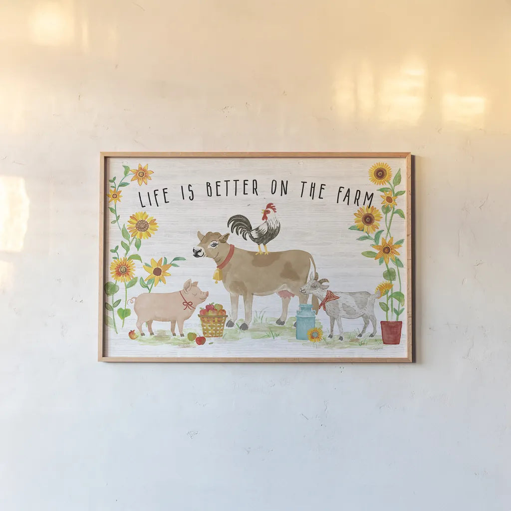 Farm Market I by Mary Urban. shown as a paper print in a natural frame. Available as a archival giclee rolled canvas, fine art paper, or poster print. SKU 52803i.