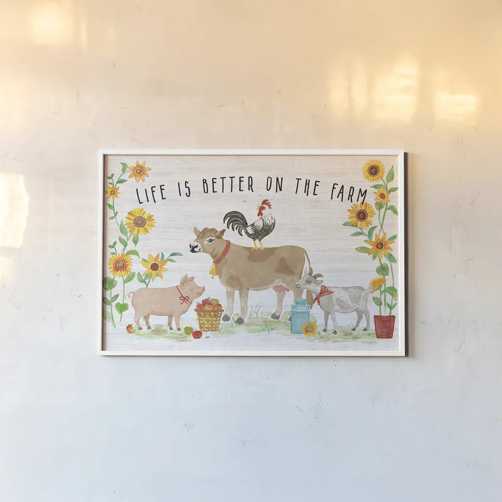 Farm Market I by Mary Urban. shown as a paper print in a white frame. Available as a archival giclee rolled canvas, fine art paper, or poster print. SKU 52803i.