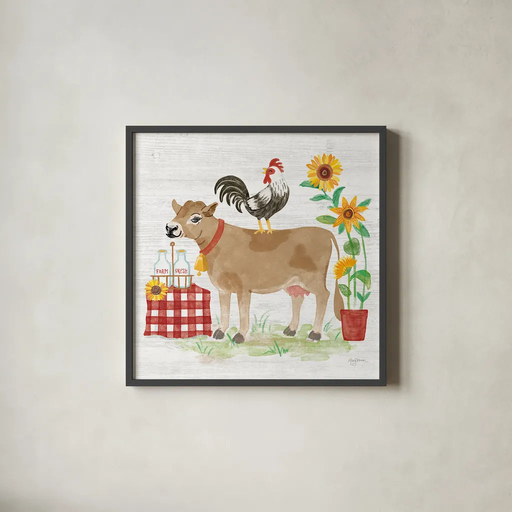Farm Market II by Mary Urban. Shown in a sleek black glass frame for a contemporary gallery look. Available as an archival giclee rolled canvas, fine art paper, or poster print. SKU 52804a.