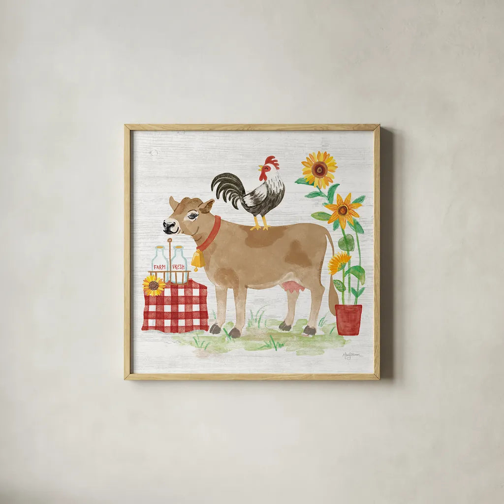 Farm Market II by Mary Urban. Shown in a natural wood glass frame for a timeless modern aesthetic. Available as an archival giclee rolled canvas, fine art paper, or poster print. SKU 52804a.