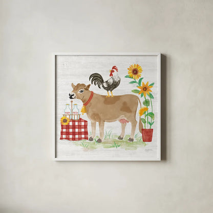 Farm Market II by Mary Urban. Shown in a crisp white glass frame for a clean and minimalist style. Available as an archival giclee rolled canvas, fine art paper, or poster print. SKU 52804a.