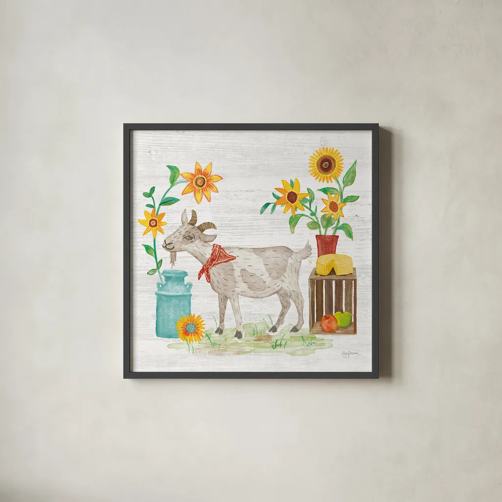 Farm Market III by Mary Urban. Shown in a sleek black glass frame for a contemporary gallery look. Available as an archival giclee rolled canvas, fine art paper, or poster print. SKU 52805a.