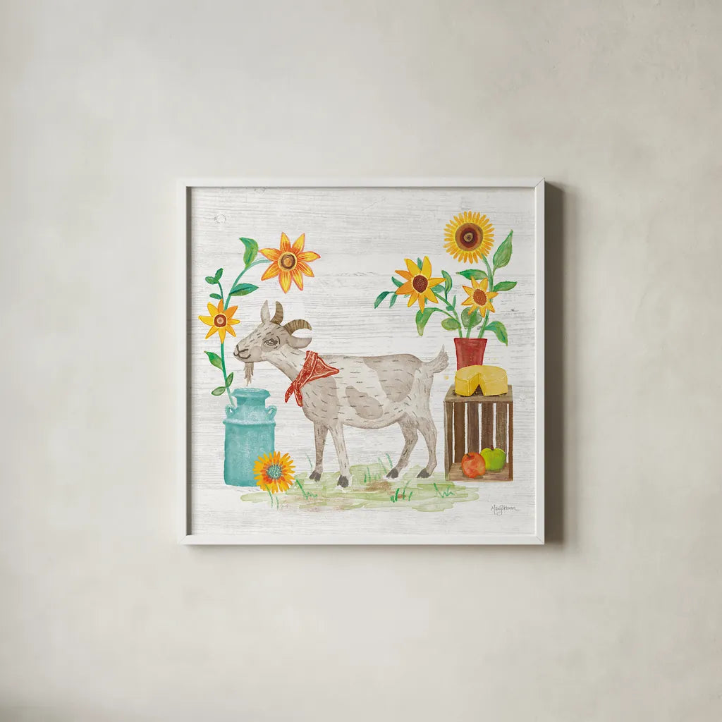 Farm Market III by Mary Urban. Shown in a crisp white glass frame for a clean and minimalist style. Available as an archival giclee rolled canvas, fine art paper, or poster print. SKU 52805a.