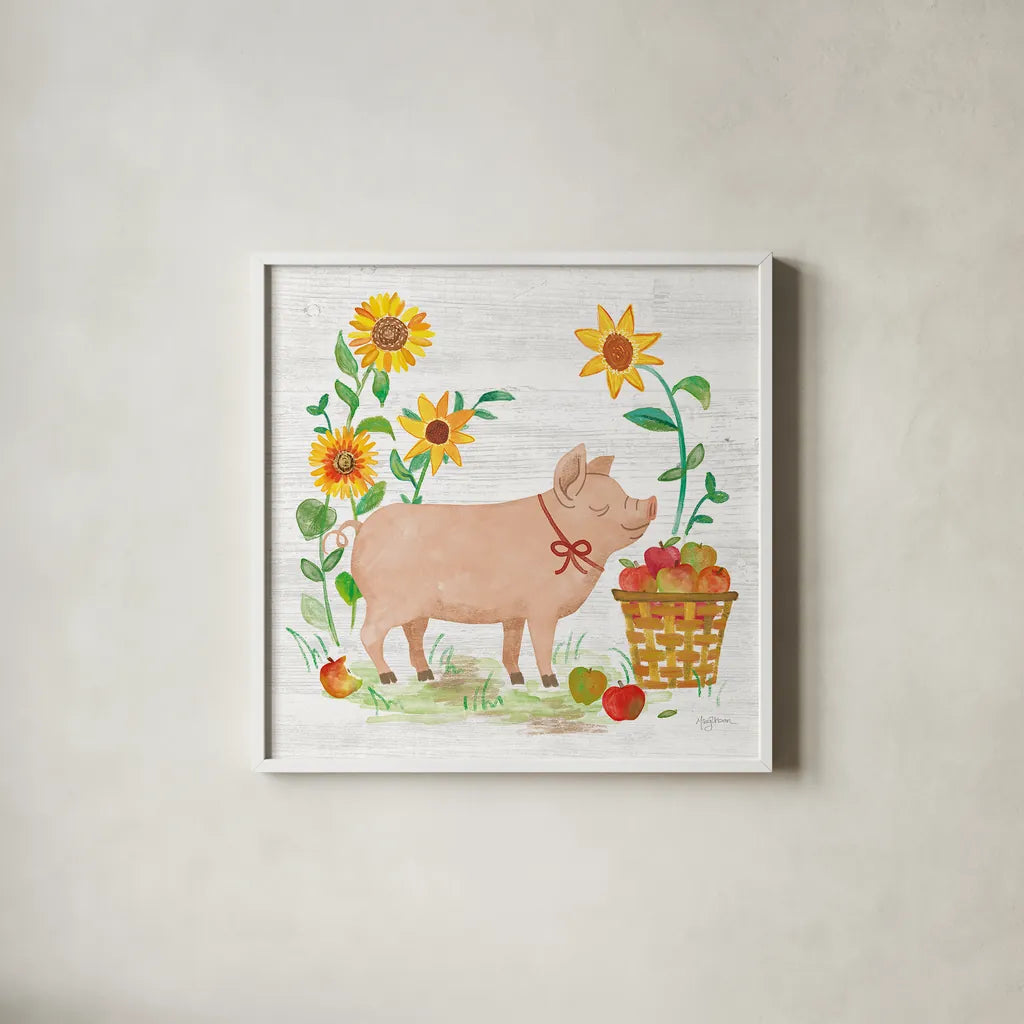 Farm Market IV by Mary Urban. Shown in a crisp white glass frame for a clean and minimalist style. Available as an archival giclee rolled canvas, fine art paper, or poster print. SKU 52806a.