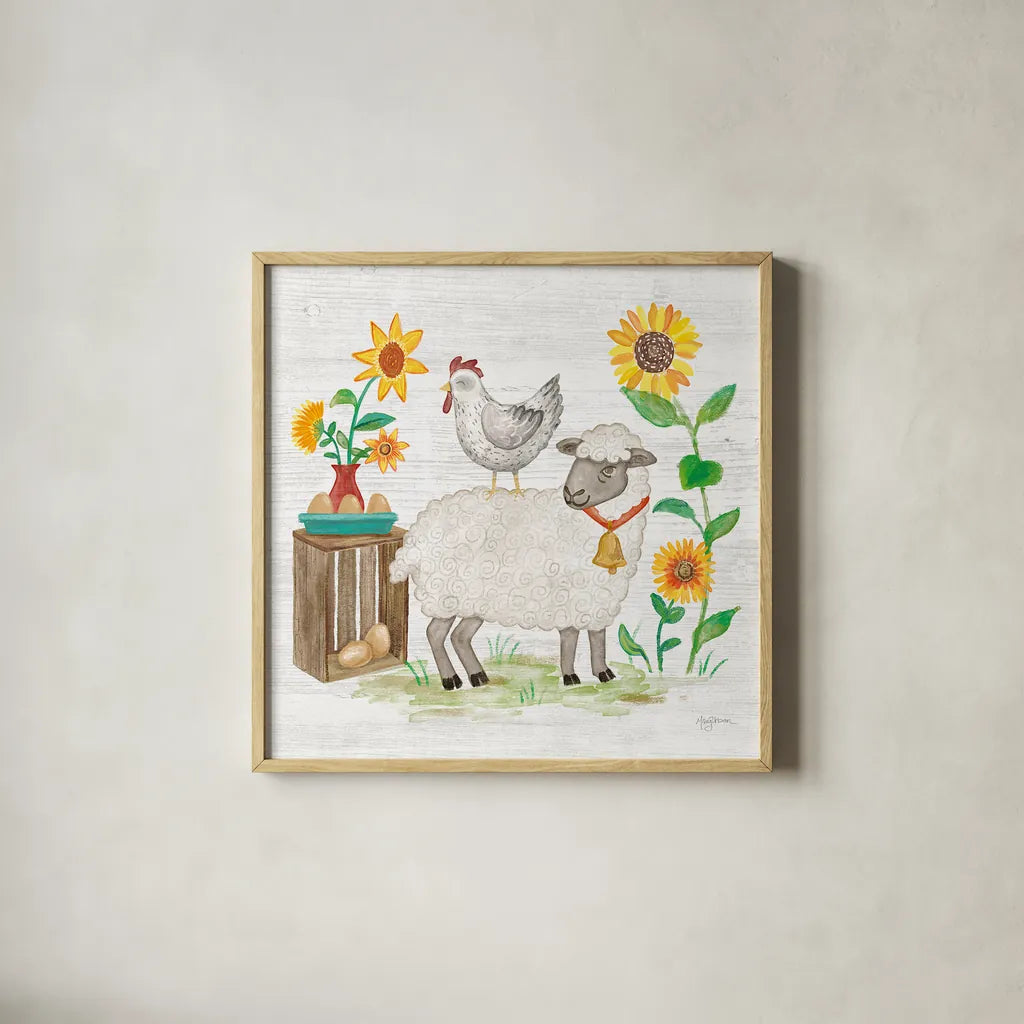 Farm Market V by Mary Urban. Shown in a natural wood glass frame for a timeless modern aesthetic. Available as an archival giclee rolled canvas, fine art paper, or poster print. SKU 52807a.