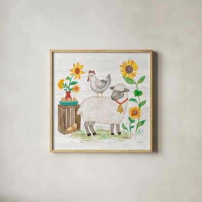 Farm Market V by Mary Urban. Shown in a natural wood glass frame for a timeless modern aesthetic. Available as an archival giclee rolled canvas, fine art paper, or poster print. SKU 52807a.