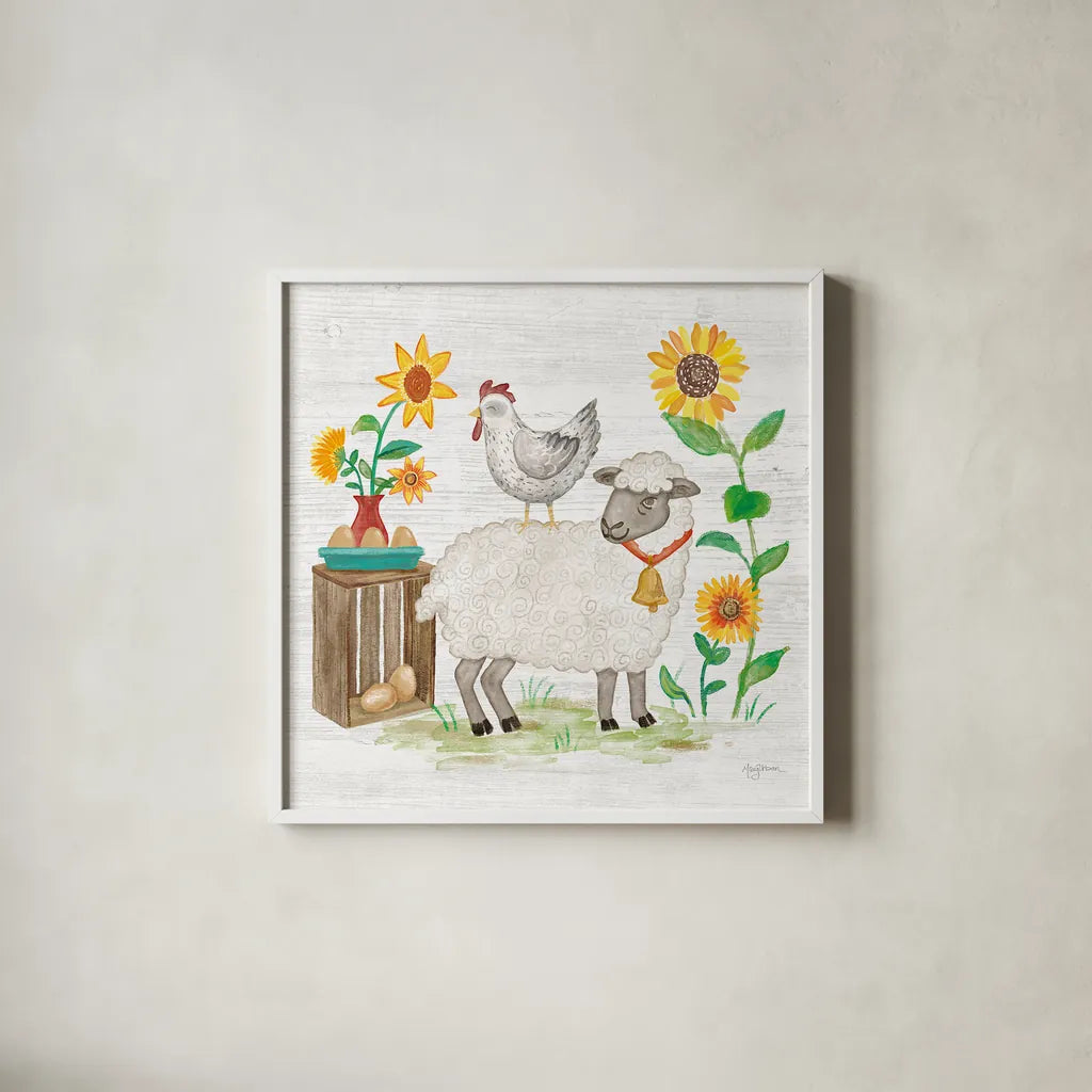 Farm Market V by Mary Urban. Shown in a crisp white glass frame for a clean and minimalist style. Available as an archival giclee rolled canvas, fine art paper, or poster print. SKU 52807a.