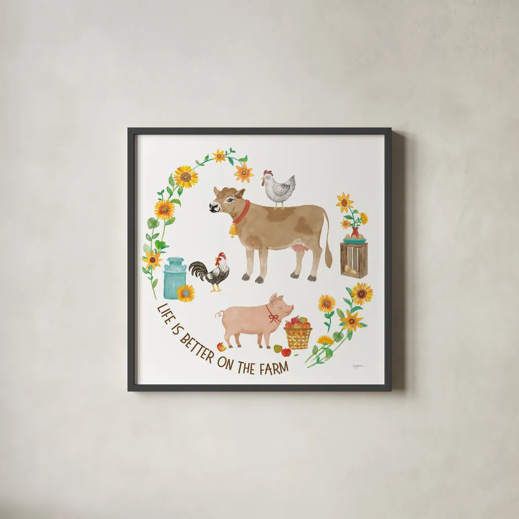 Farm Market VI by Mary Urban. Shown in a sleek black glass frame for a contemporary gallery look. Available as an archival giclee rolled canvas, fine art paper, or poster print. SKU 101771a.