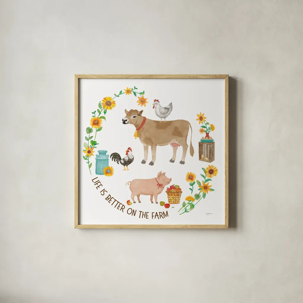 Farm Market VI by Mary Urban. Shown in a natural wood glass frame for a timeless modern aesthetic. Available as an archival giclee rolled canvas, fine art paper, or poster print. SKU 101771a.