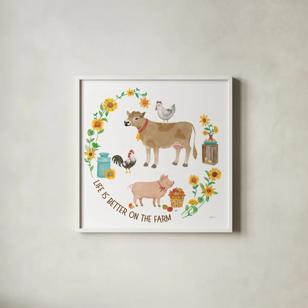 Farm Market VI by Mary Urban. Shown in a crisp white glass frame for a clean and minimalist style. Available as an archival giclee rolled canvas, fine art paper, or poster print. SKU 101771a.