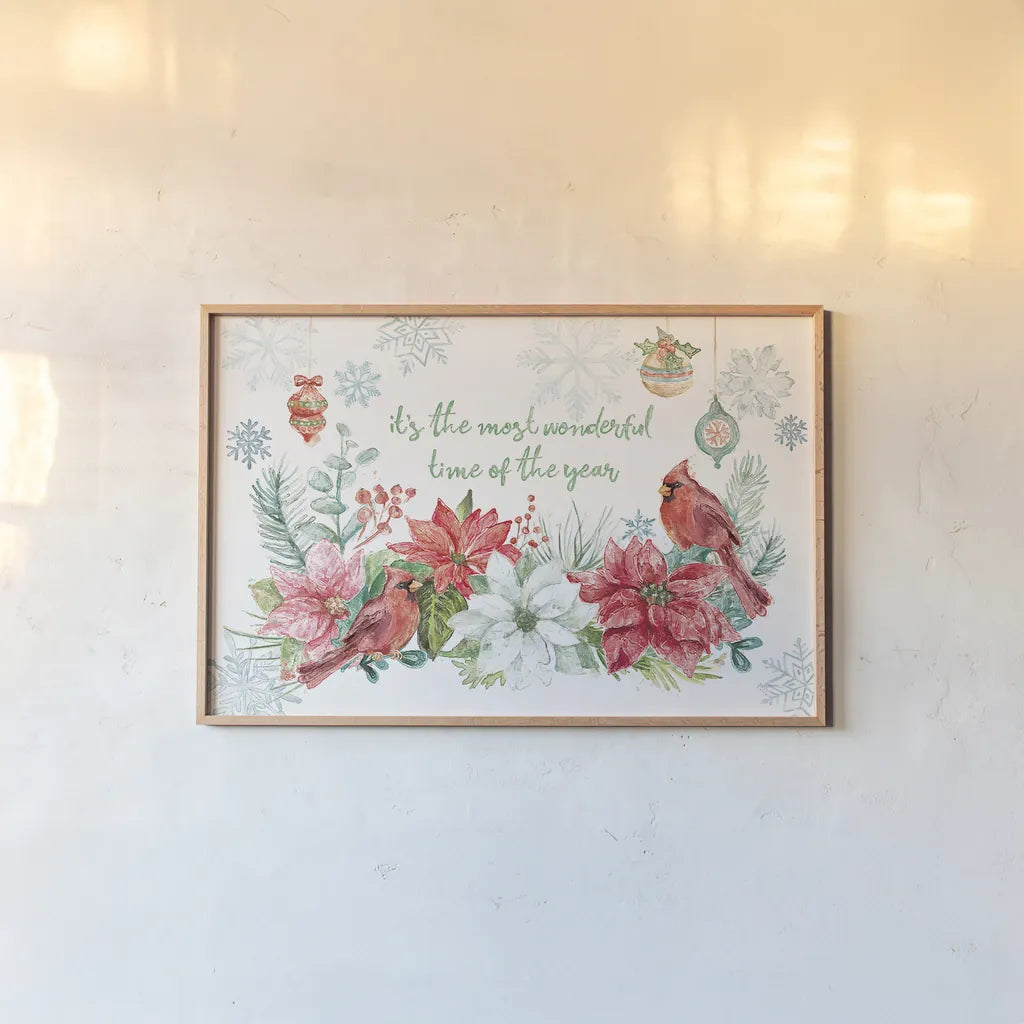 Festive Feathers I by Mary Urban. shown as a paper print in a natural frame. Available as a archival giclee rolled canvas, fine art paper, or poster print. SKU 51430i.