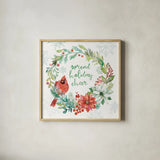 Festive Feathers II by Mary Urban. Shown in a natural wood glass frame for a timeless modern aesthetic. Available as an archival giclee rolled canvas, fine art paper, or poster print. SKU 51431a.