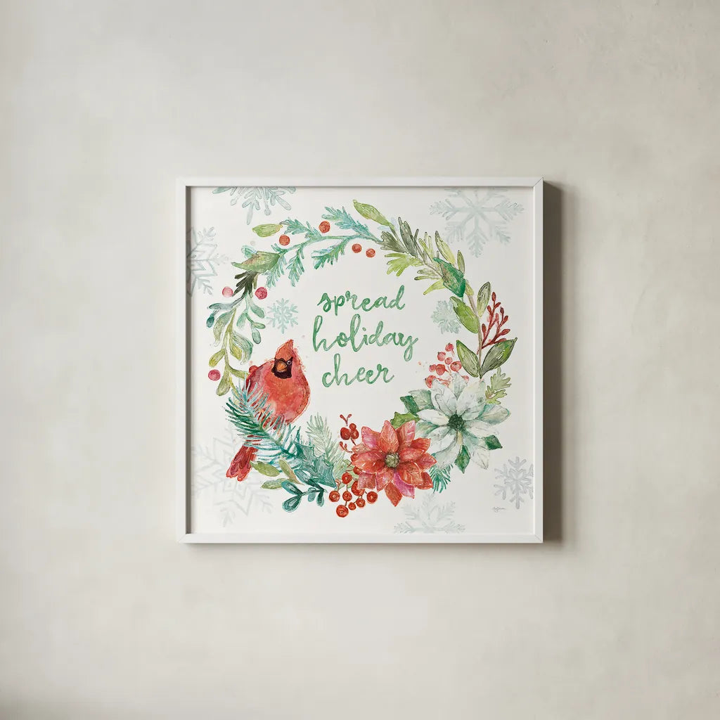 Festive Feathers II by Mary Urban. Shown in a crisp white glass frame for a clean and minimalist style. Available as an archival giclee rolled canvas, fine art paper, or poster print. SKU 51431a.