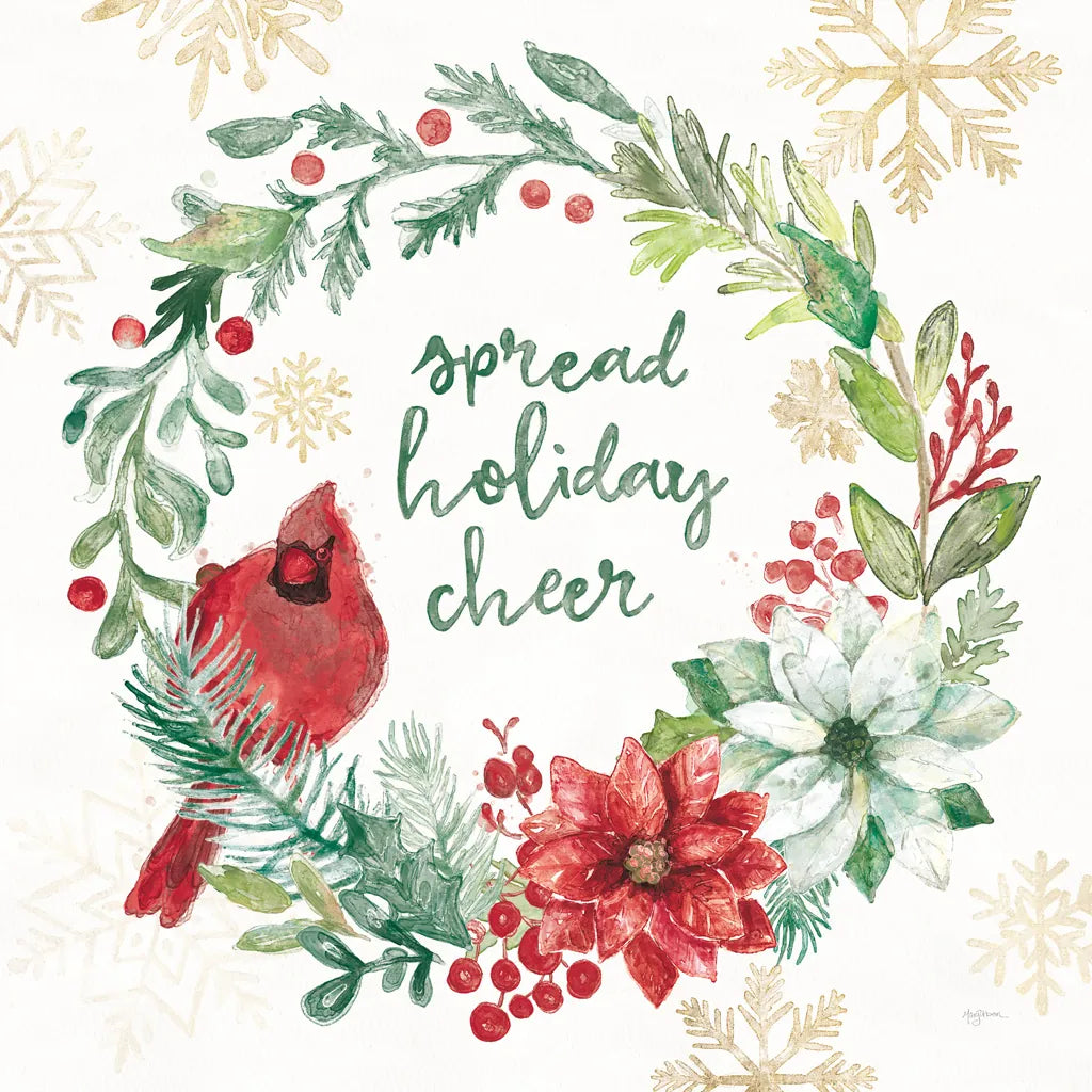 Festive Feathers II Golden Snowflakes by Mary Urban. SKU 58377a. Archival Giclee Fine art print for wall decor.