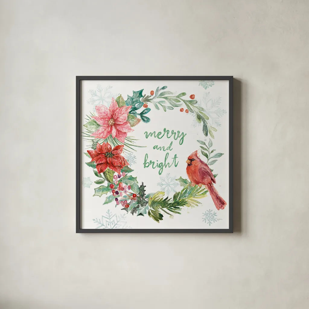 Festive Feathers III by Mary Urban. Shown in a sleek black glass frame for a contemporary gallery look. Available as an archival giclee rolled canvas, fine art paper, or poster print. SKU 51432a.