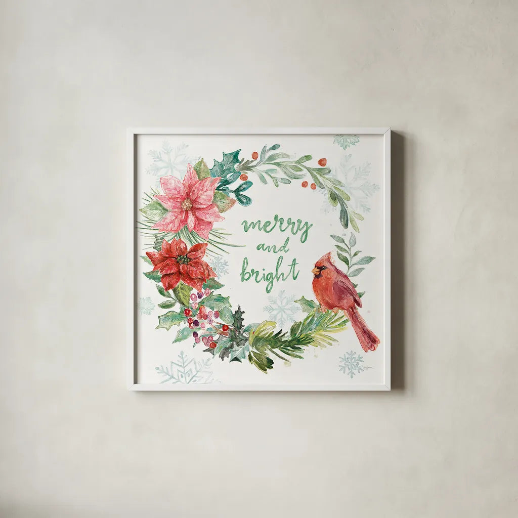 Festive Feathers III by Mary Urban. Shown in a crisp white glass frame for a clean and minimalist style. Available as an archival giclee rolled canvas, fine art paper, or poster print. SKU 51432a.