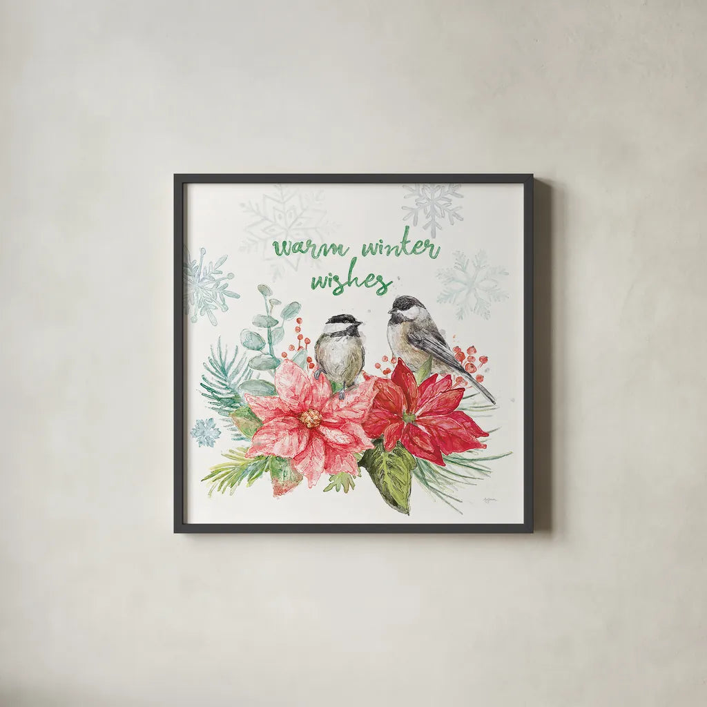 Festive Feathers IV by Mary Urban. Shown in a sleek black glass frame for a contemporary gallery look. Available as an archival giclee rolled canvas, fine art paper, or poster print. SKU 51433a.