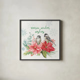 Festive Feathers IV by Mary Urban. Shown in a sleek black glass frame for a contemporary gallery look. Available as an archival giclee rolled canvas, fine art paper, or poster print. SKU 51433a.