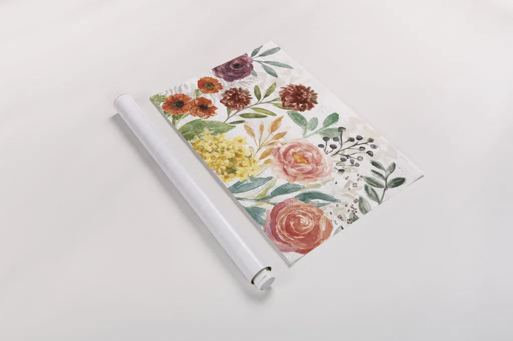 Flower Fest I by Mary Urban. shown as a rolled paper print. Available as archival giclee rolled canvas, fine art paper, or poster print. SKU 59084i.