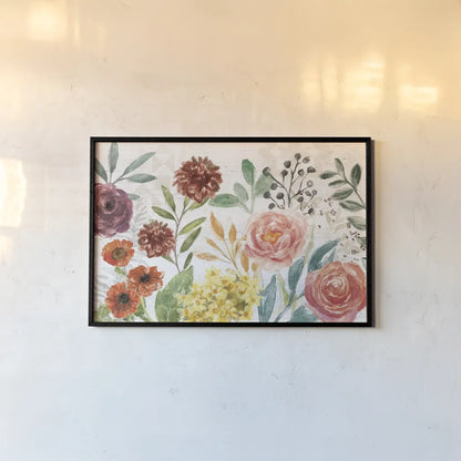 Flower Fest I by Mary Urban. shown as a paper print in a black flame. Available as a archival giclee rolled canvas, fine art paper, or poster print. SKU 59084i.