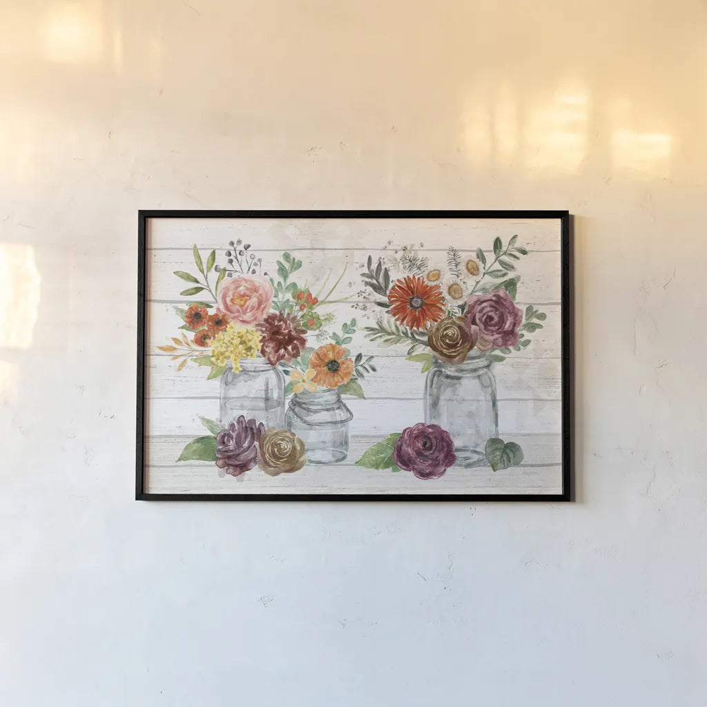 Flower Fest IV by Mary Urban. shown as a paper print in a black flame. Available as a archival giclee rolled canvas, fine art paper, or poster print. SKU 59087i.